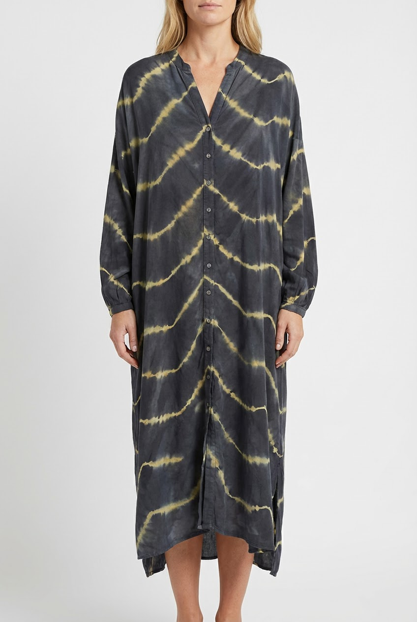 Gestreepte boho maxi jurk voor dames met diepe V-hals en vloeiende rok