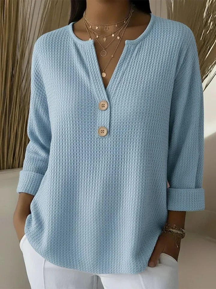 Puck henley-top met structuur en knopen