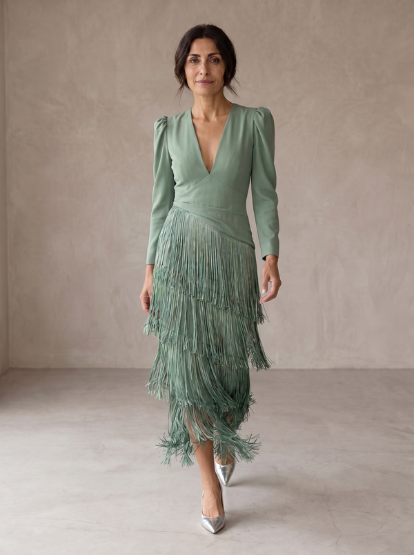 Diede elegante jurk met franjes aan de mouwen