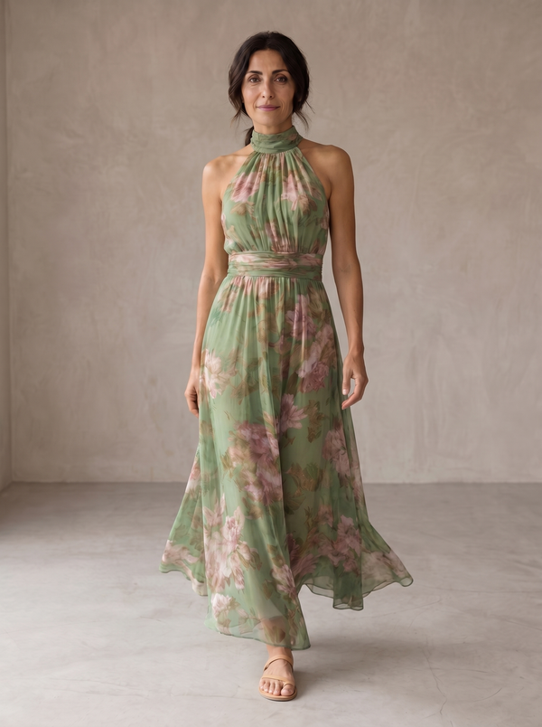Aafke maxi-jurk met bloemenprint en halternek