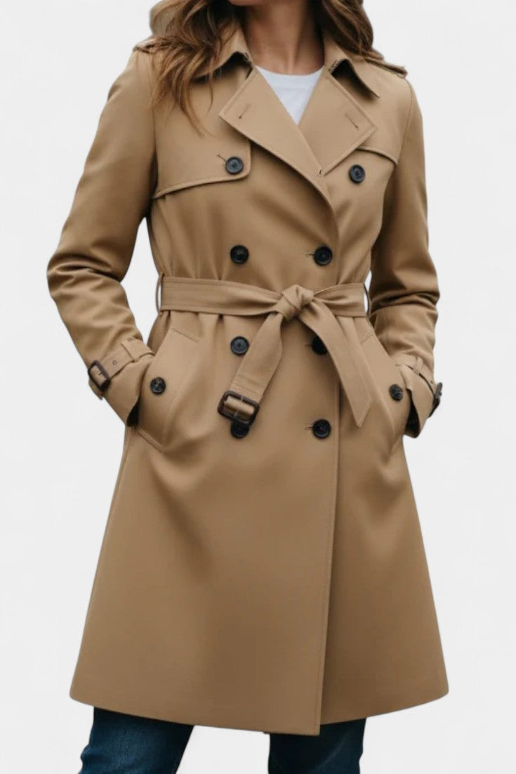 Renske dames trenchcoat met dubbele knopenrij en ceintuur