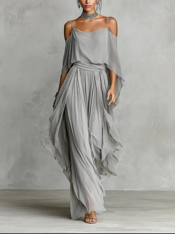 Freya dames chiffon tweedelige set met blote schouders