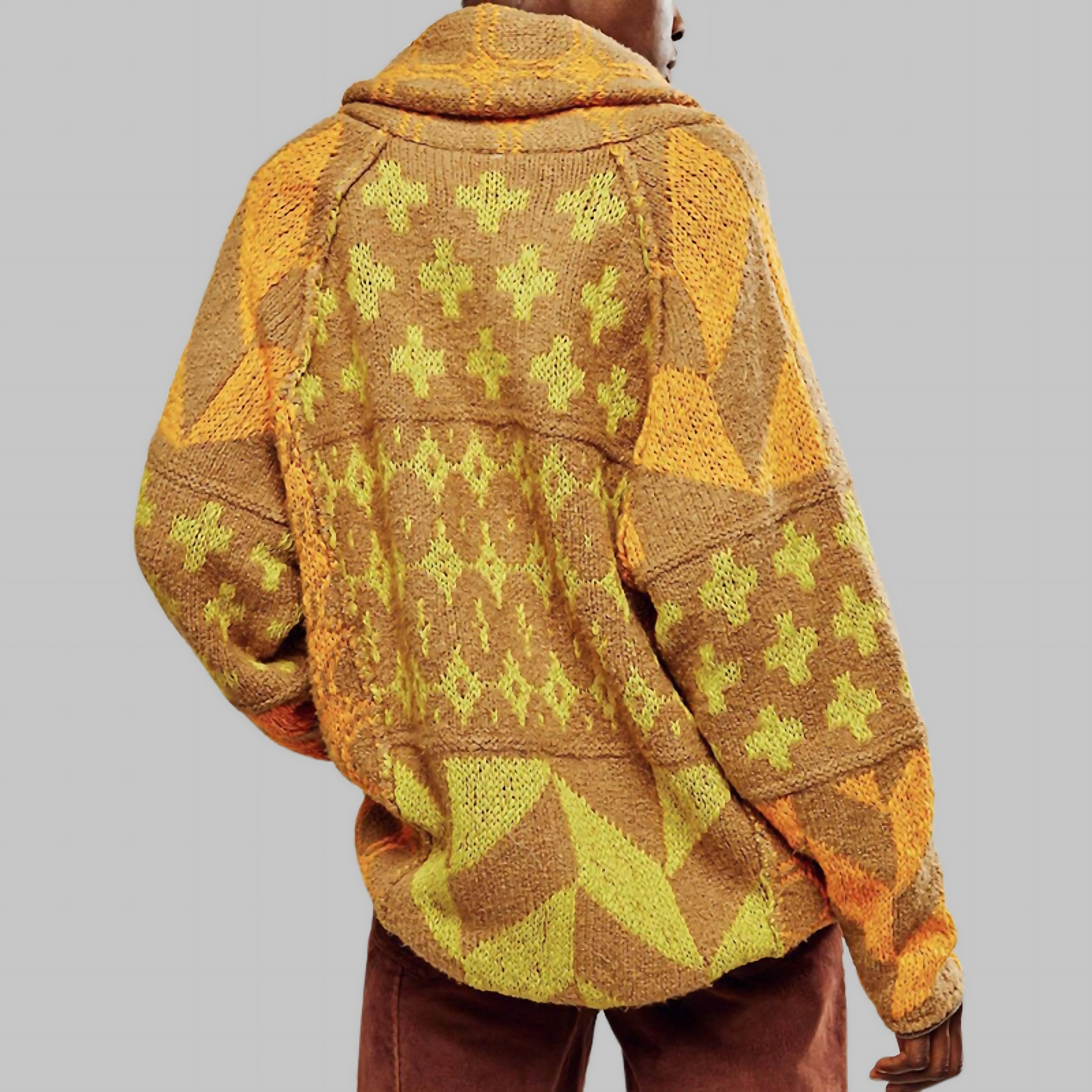Open gebreid dames vest met geometrische print en lange mouwen in ruime pasvorm