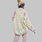 Open gebreid dames vest met geometrische print en lange mouwen in ruime pasvorm