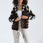 Open gebreid dames vest met geometrische print en lange mouwen in ruime pasvorm
