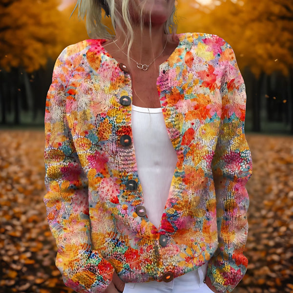 Donzig vest met bloemenprint en knopen voor dames, los gedragen over een effen top