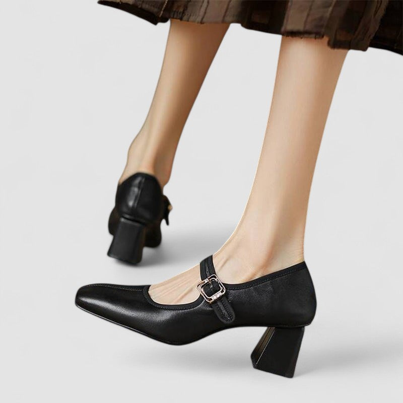 Yfke dames mary jane schoenen met vierkante neus en middelhoge hak