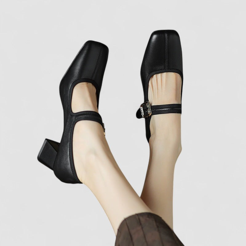 Yfke dames mary jane schoenen met vierkante neus en middelhoge hak
