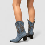 Linde dames geborduurde western enkellaarsjes