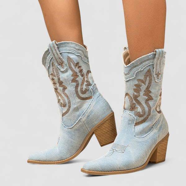 Linde dames geborduurde western enkellaarsjes