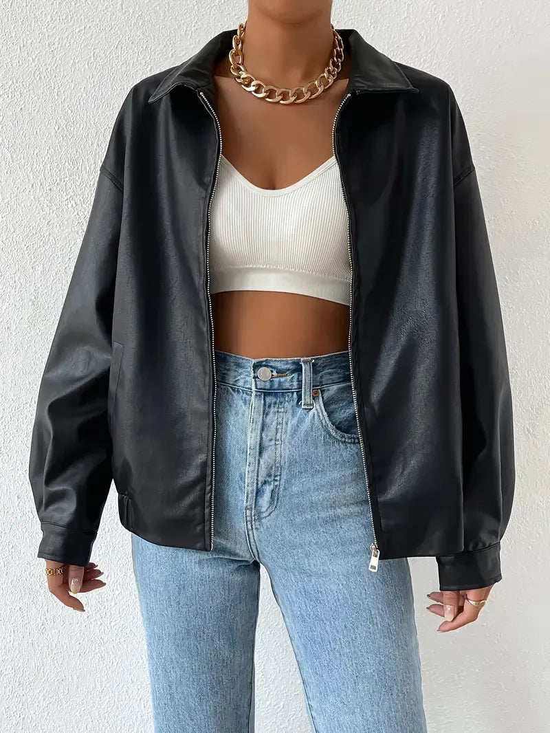 Zwart oversized dames jack van nepleer met doorlopende ritssluiting