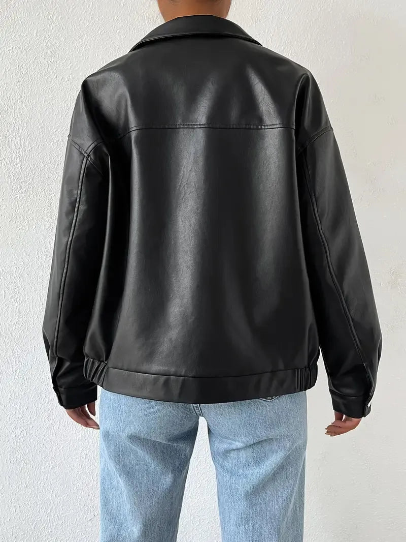 Zwart oversized dames jack van nepleer met doorlopende ritssluiting