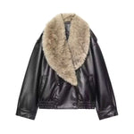 Oversized dames jack van nepleer met zachte imitatiebont kraag
