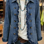 Noor dames middenblauw jasje met ruches