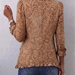 Merel dames bruin vintage bloemenjasje met ruches