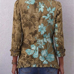 Yara dames olijf-turquoise bloemenjasje met ruches