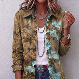 Olijf & turquoise bloemenprint