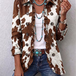Danique dames bruin-wit jasje met koeienprint en ruches