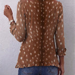 Nina dames bruin jasje met dierenprint en ruches