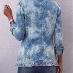 Maud dames blauw botanisch jasje met ruches