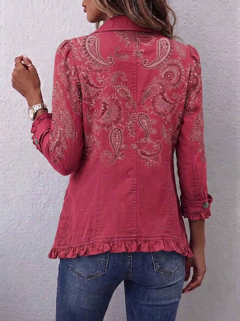 Tess dames roze paisleyjasje met ruches