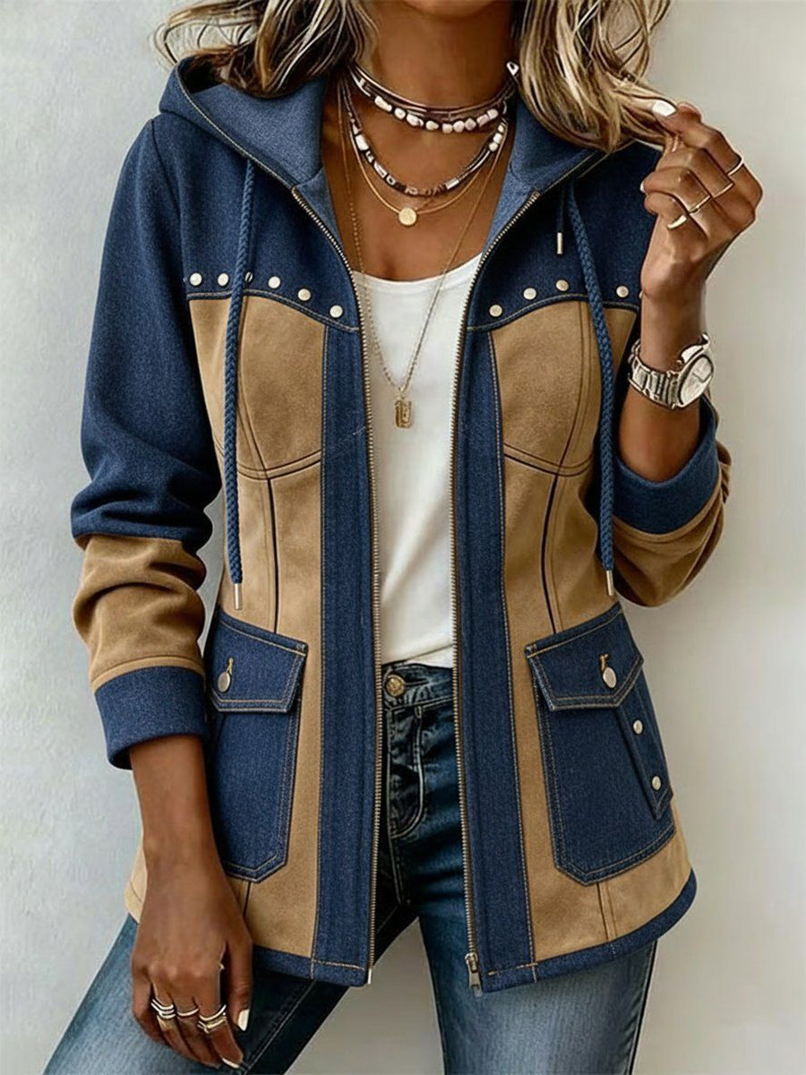 Sophie dames marineblauw-camel jasje met capuchon