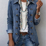 Noor dames middenblauw jasje met ruches