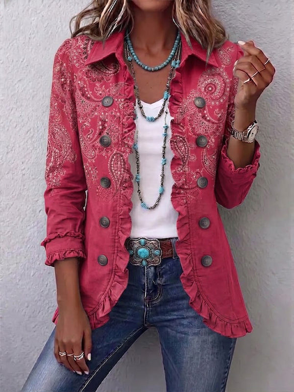 Tess dames roze paisleyjasje met ruches