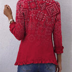 Anne dames rood paisleyjasje met kleurverloop en ruches