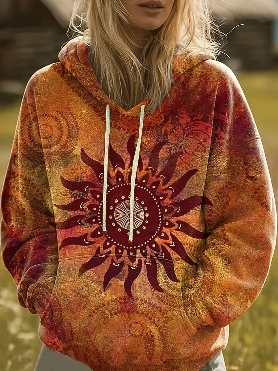 Karlijn roestkleurige hoodie met sunburst-print