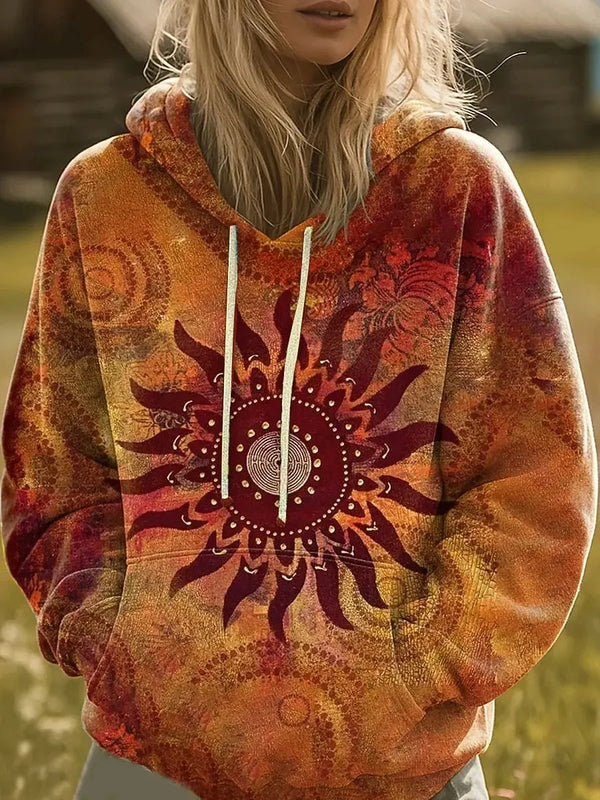 Karlijn roestkleurige hoodie met sunburst-print