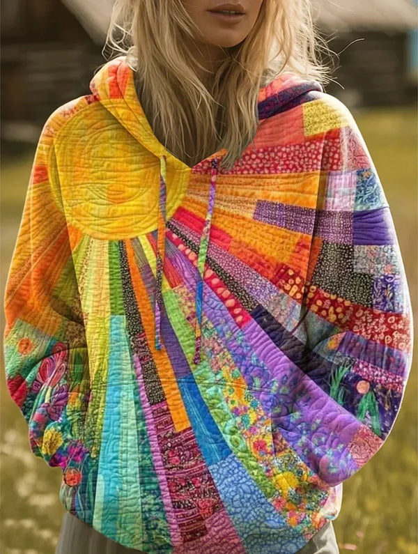 Daphne hoodie met patchwork en sunburst-print