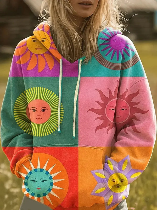 Nadine patchwork hoodie met zongezichten
