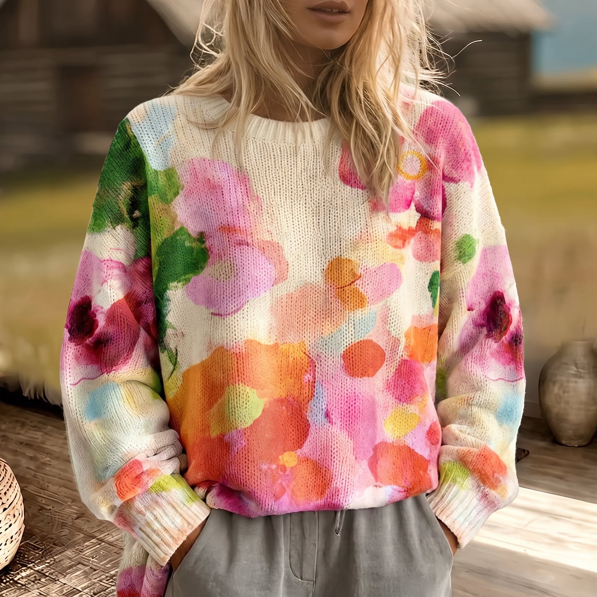 Jasmijn meerkleurige tie-dye trui met ronde hals
