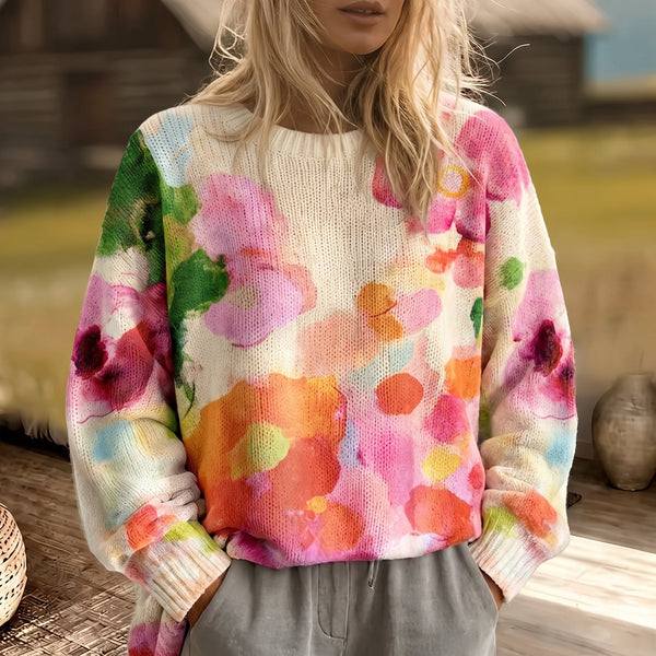 Jasmijn meerkleurige tie-dye trui met ronde hals