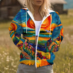 Cato hoodie met rits en zonsondergangprint