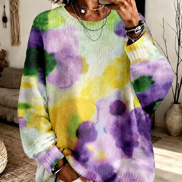 Marloes paarse tie-dye trui met ronde hals